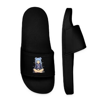 Kawaii Blauhaariges Mädchen Illustration - Männer Badelatschen - Schwarz - Vorne