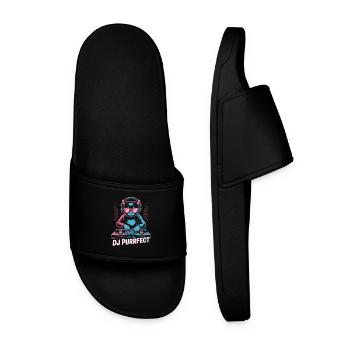 DJ Purrfect cat with headphones on turntable - Men’s Pool Sliders - black - Front