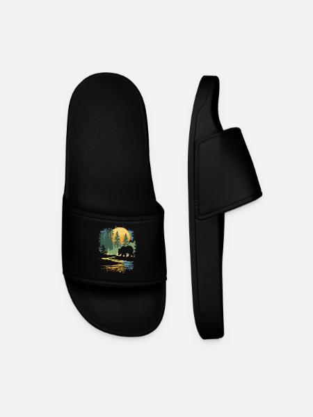 Retro Outdoor Wilderness Bear Trees - Men’s Pool Sliders - black