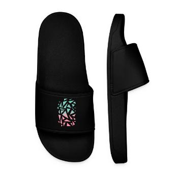 Triangle Pattern - Turquoise Pink - Men’s Pool Sliders - black - Front