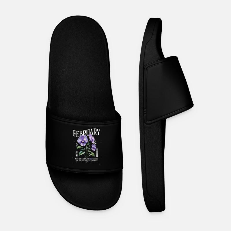 February Violet Birth Flower - Men’s Pool Sliders - black