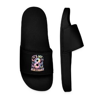 8th Birthday Rainbow Butterfly Decoration - Men’s Pool Sliders - black - Front