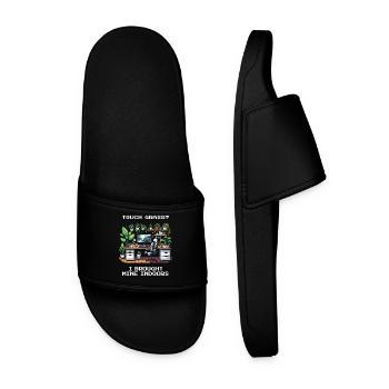 Touch Grass? Indoor Plant Humor - Men’s Pool Sliders - black - Front