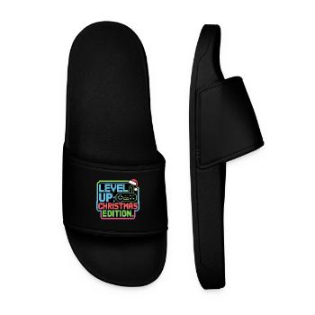 Level Up for Christmas - Pixel Gamer Gift - Men’s Pool Sliders - black - Front