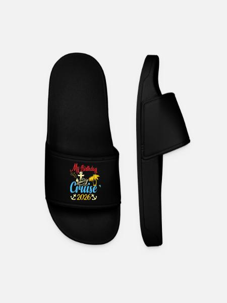 Festive My Birthday Cruise Ship Party 2026 Men - Men’s Pool Sliders - black