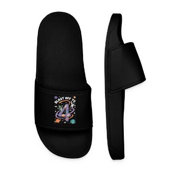 Departure into space 4th birthday children's birthday party - Men’s Pool Sliders - black - Front