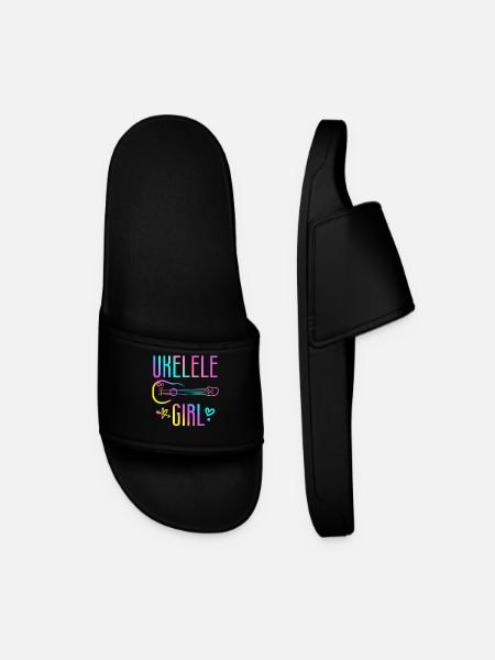 Hawaiian Ukulele Uke Ukulele Girl - Men’s Pool Sliders - black