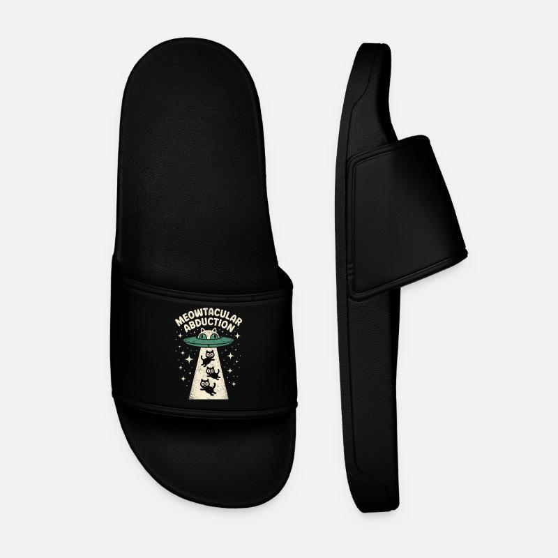 Funny Cat Alien Abduction - Men’s Pool Sliders - black