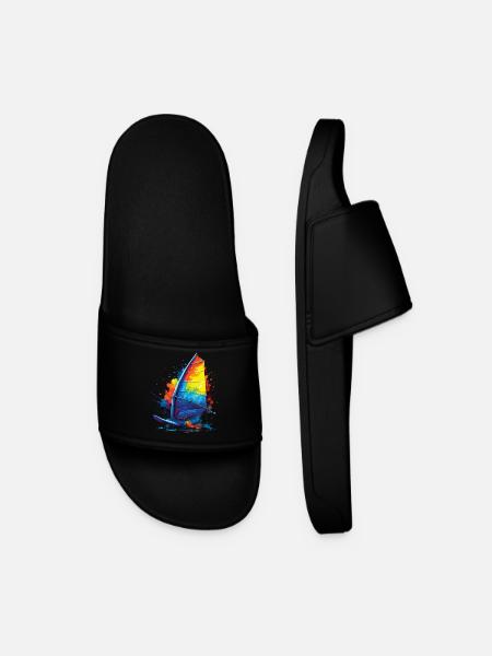 Windsurfing - Water Sports Illustration - Men’s Pool Sliders - black