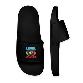 Level 67 Unlocked Gamer School Meme Kids - Men’s Pool Sliders - black - Front