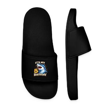 ITS MY 5 BIRTHDAY Shark Birthday - Men’s Pool Sliders - black - Front
