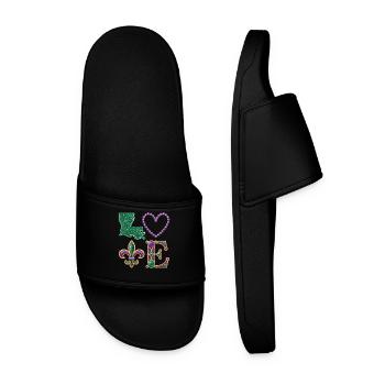 Mardi Gras Louisiana Shirt – Carnival Love - Men’s Pool Sliders - black - Front