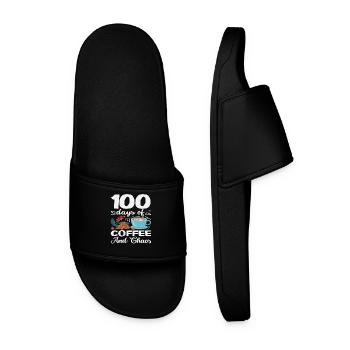 100 Days of Coffee and Chaos Teacher Design - Men’s Pool Sliders - black - Front