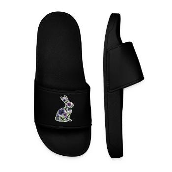 Hase Silhouette Blumen - Männer Badelatschen - Schwarz - Vorne