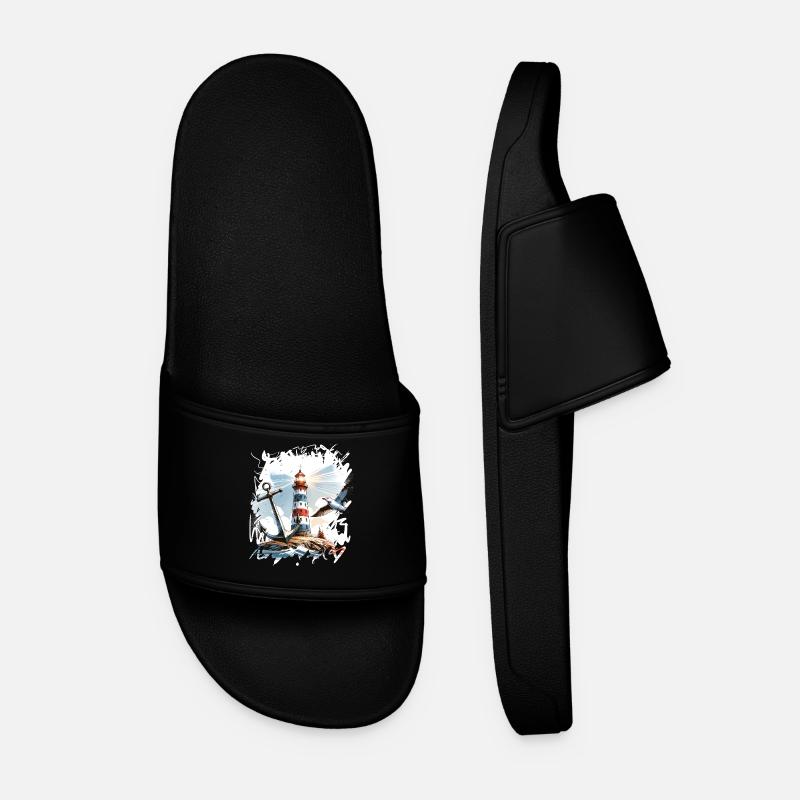 Lighthouse Anchor Seagull - Men’s Pool Sliders - black
