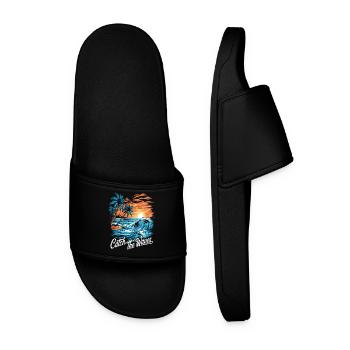 Catch The Waves Sea Sunset Nature Print - Men’s Pool Sliders - black - Front