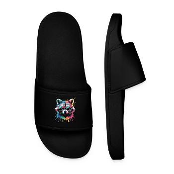 Colorful Raccoon Watercolors Splashes Graffiti - Men’s Pool Sliders - black - Front