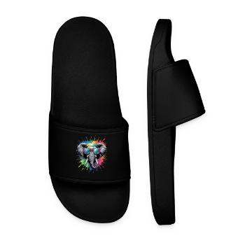 Colorful Elephant Watercolor Splash - Men’s Pool Sliders - black - Front