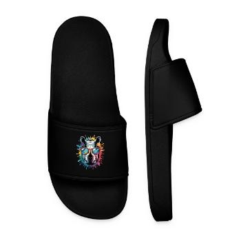 Colorful Rhino Rhino Watercolor Splash - Men’s Pool Sliders - black - Front