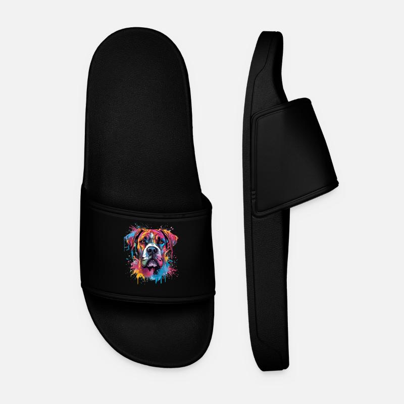 Art éclaboussuré de chien boxer coloré - Claquettes Homme - noir