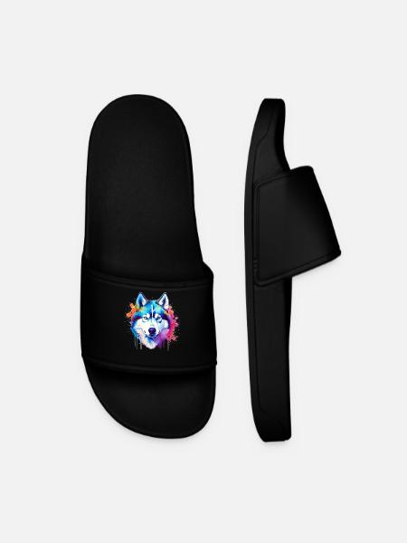 Bunte Husky-Hunde-Splash-Art - Männer Badelatschen - Schwarz