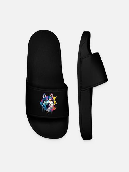 Dog Husky Bunte Spritzkunst - Männer Badelatschen - Schwarz