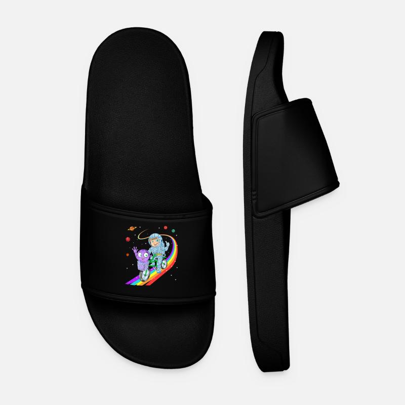 Boy Riding Cycle With Alien Shirt - Men’s Pool Sliders - black