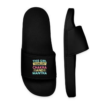 Yoga Girl Runs On Chakra & Mantra Funny Yoga - Men’s Pool Sliders - black - Front