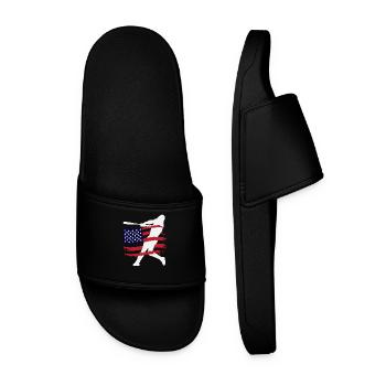 USA Flag Baseball Player Silhouette - Men’s Pool Sliders - black - Front