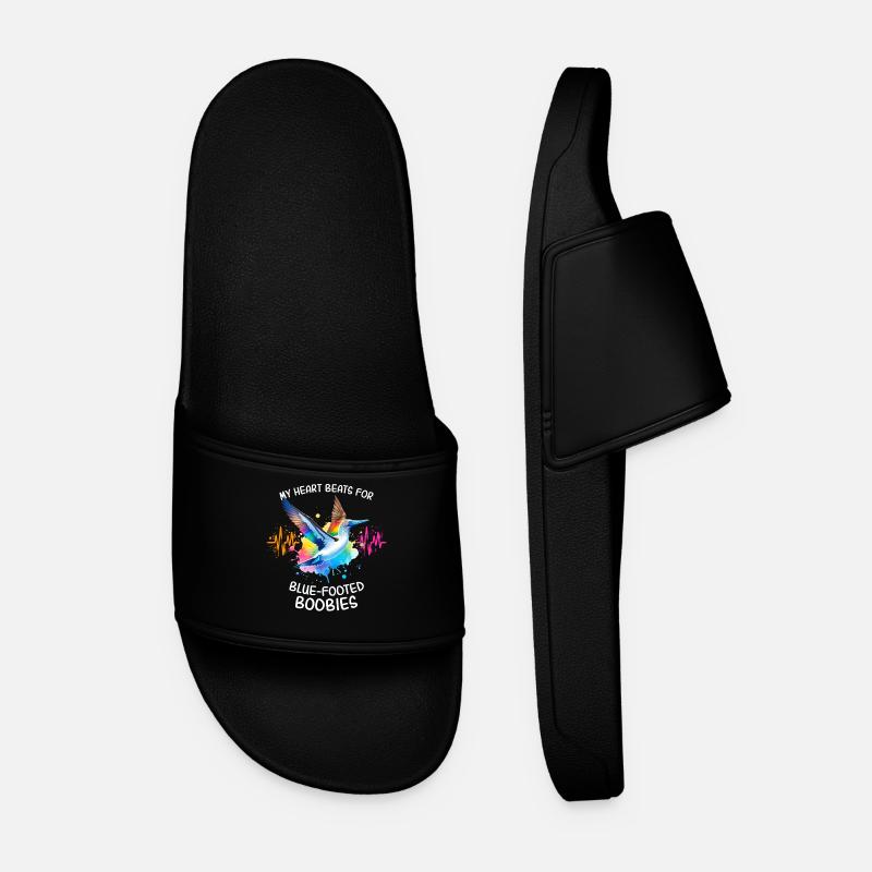 Blue-footed Booby Heartline - Men’s Pool Sliders - black