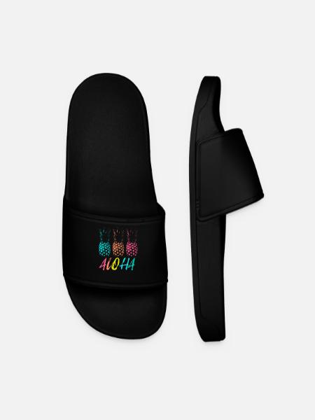 Hawaii Vacation Aloha Pineapple Trio - Men’s Pool Sliders - black