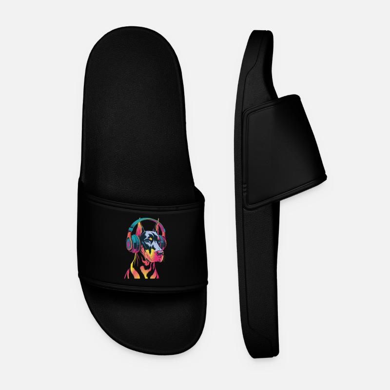 Doberman avec casque - Claquettes Homme - noir