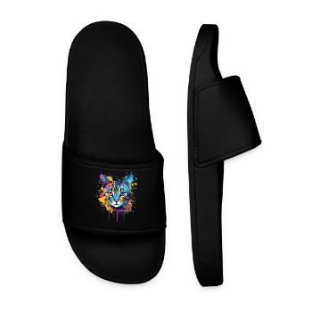 Egyptian Mau Cat Face Colorful Splash Art - Men’s Pool Sliders - black - Front