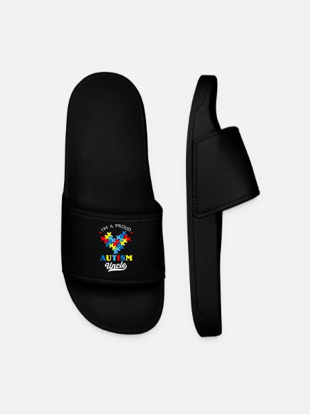 Proud Autism Uncle Heart - Men’s Pool Sliders - black