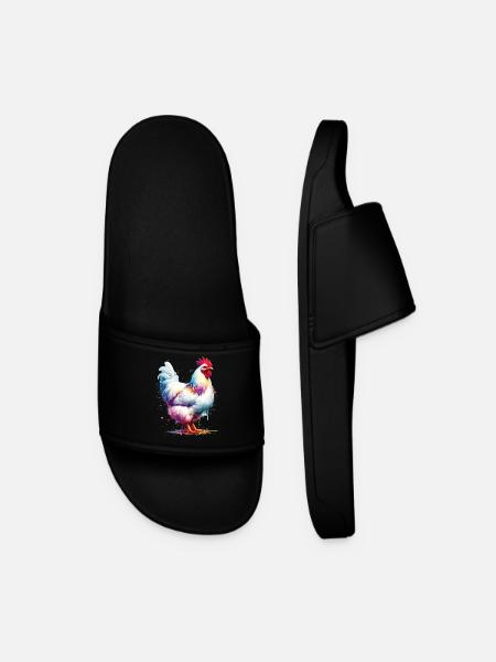 Leghorn Chickens Motif - Men’s Pool Sliders - black
