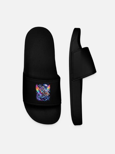 Cosmos Knight on Rainbow Falcon - Men’s Pool Sliders - black