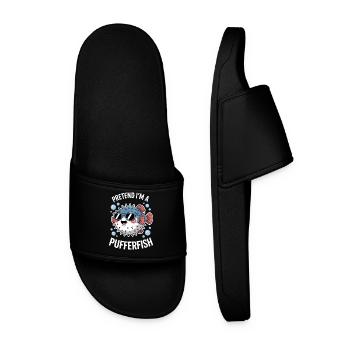 Kugelfische Sprüche Lustiges Kugelfische Geschenk  - Männer Badelatschen - Schwarz - Vorne