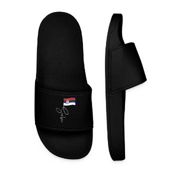 Serbia Flag Manuscript - Men’s Pool Sliders - black - Front