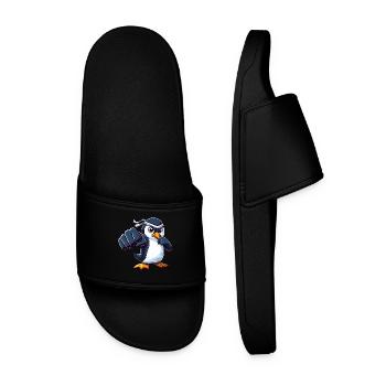 Cooler Cartoon Pinguin Karate Martial Arts - Männer Badelatschen - Schwarz - Vorne