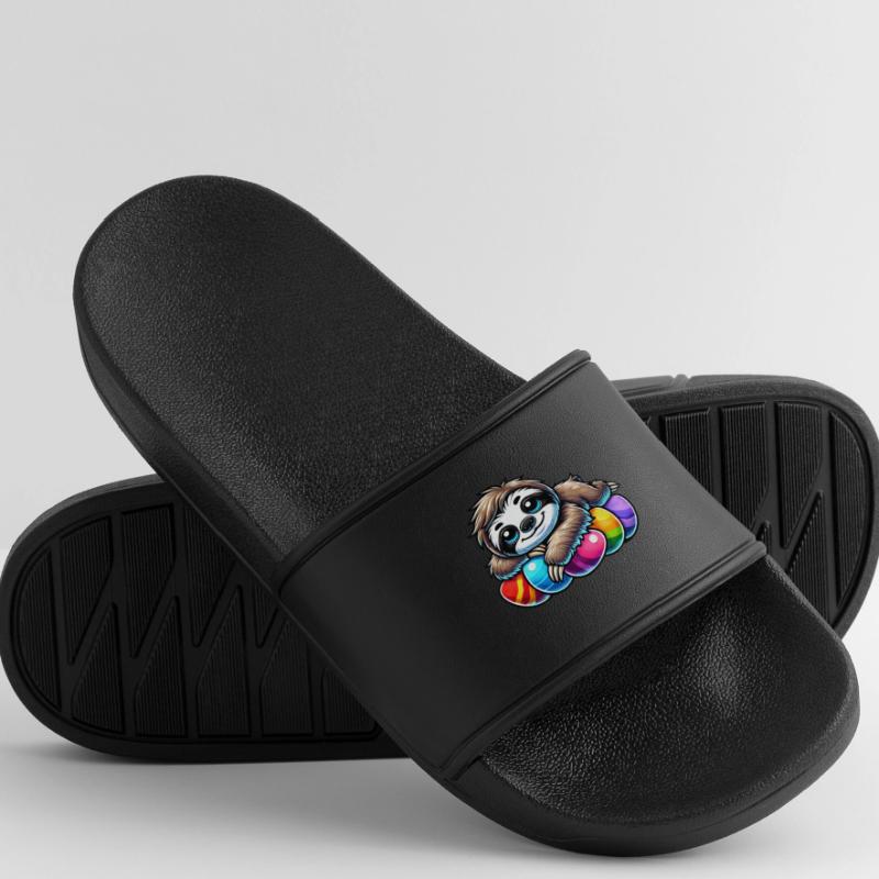 Cute Sloth Easter Easter Egg Cartoon Chilling Men’s Pool Sliders