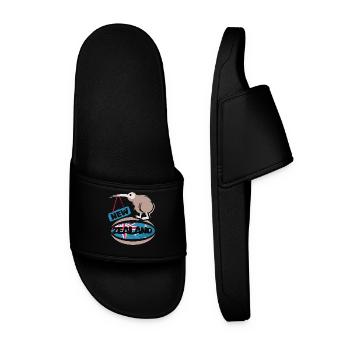 New Zealand kiwi rugby comic cartoon sport icon - Men’s Pool Sliders - black - Front