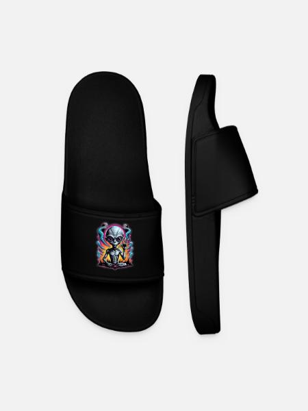 Cosmic Alien Meditation Artwork - Men’s Pool Sliders - black