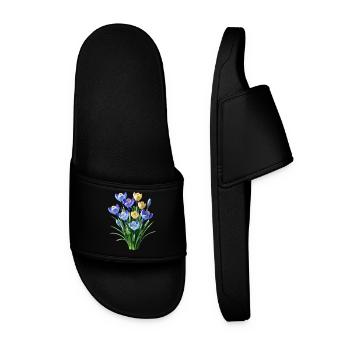 blue yellow crocus blossoms spring flower floral - Men’s Pool Sliders - black - Front