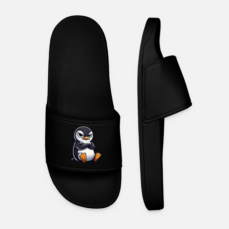 Penguin cartoon skeptical look funny - Men’s Pool Sliders - black