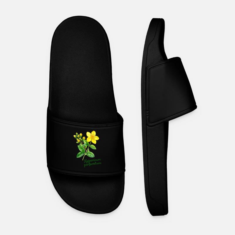 Hypericum perforatum - botanical illustration - Men’s Pool Sliders - black