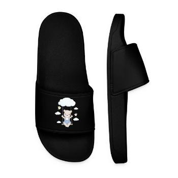 little cute bear on swing - Men’s Pool Sliders - black - Front