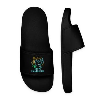 Happy Hanukkah Pigeon Dove of Peace Neon - Men’s Pool Sliders - black - Front