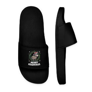 Merry KissMyAss Donkey Pajamas Sarcastic Xmas Lusti - Men’s Pool Sliders - black - Front