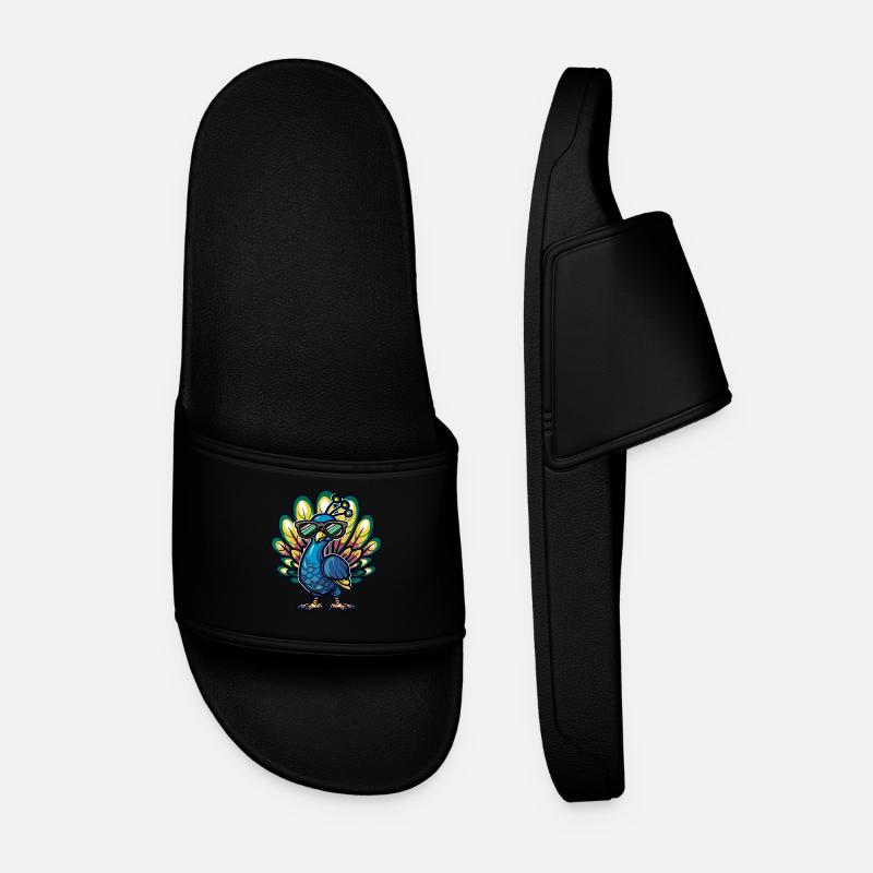 Peacock Bird Cool Comic - Men’s Pool Sliders - black
