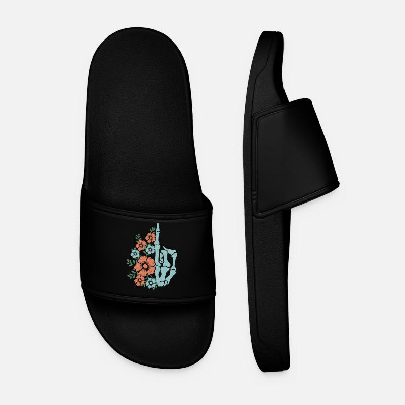 Floral Skeleton Hand Illustration - Men’s Pool Sliders - black